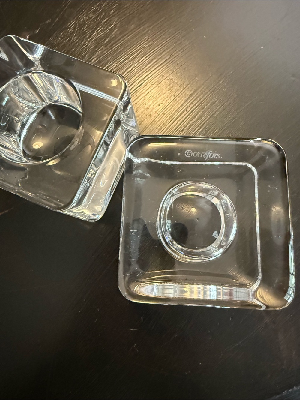 Goran Warff for Orrefors Clear Square Glass Tealight Holders - Pair